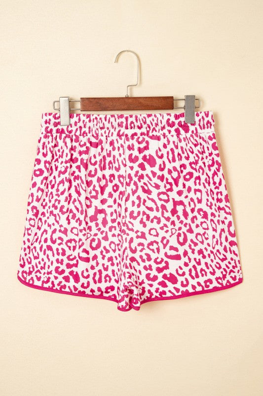 Leopard Contrast Trim Elastic Drawstring Shorts