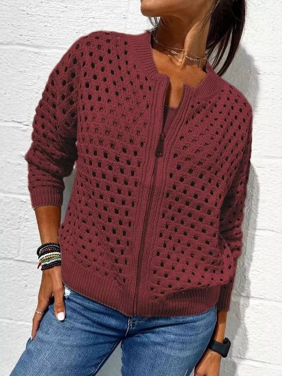 Full Size Crochet Knit Zip-Up Cardigan Plus Size