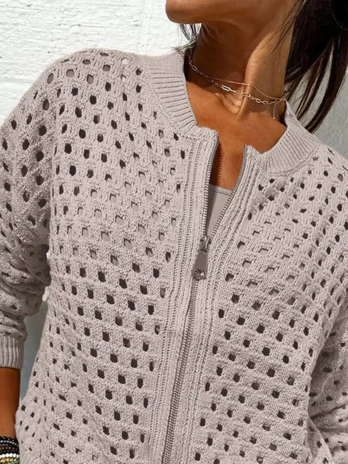 Full Size Crochet Knit Zip-Up Cardigan Plus Size