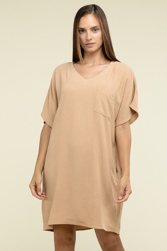 Zenana Woven Airflow V Neck Womens Dress Pockets S-XL 3Colors