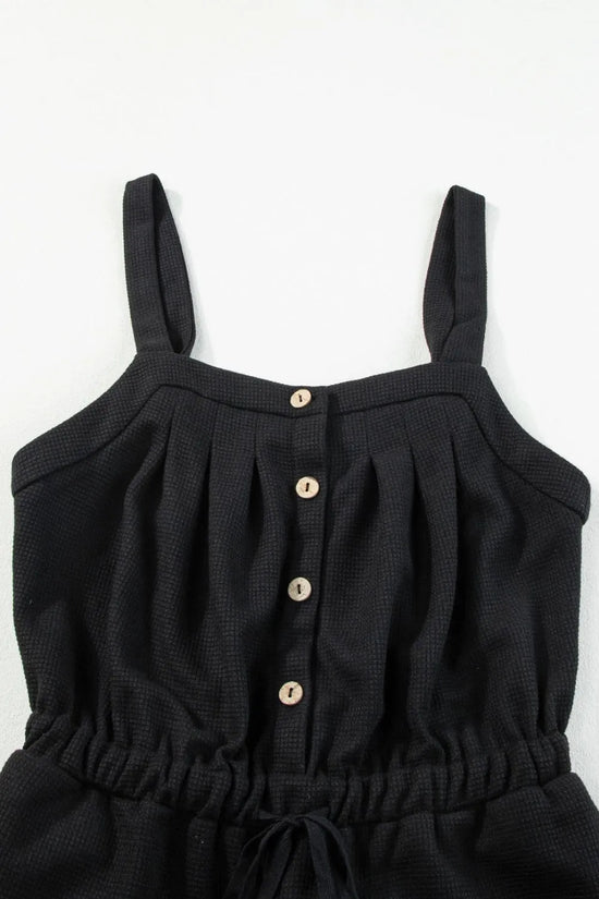 Knotted Straps Button Textured Drawstring Jumpsuit