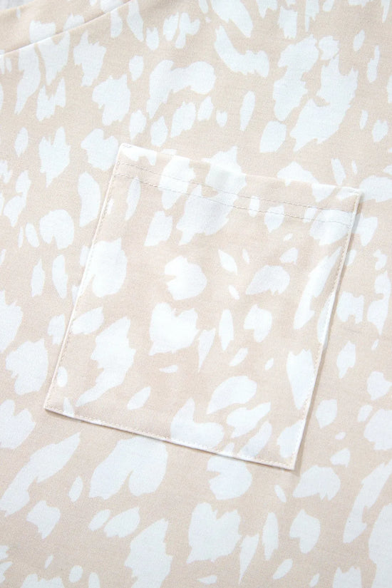 Leopard Print V Neck Side Slit Loose Fit T Shirt