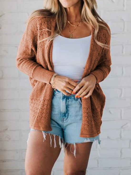 Open Front Knitted Cardigan with Eyelet Details