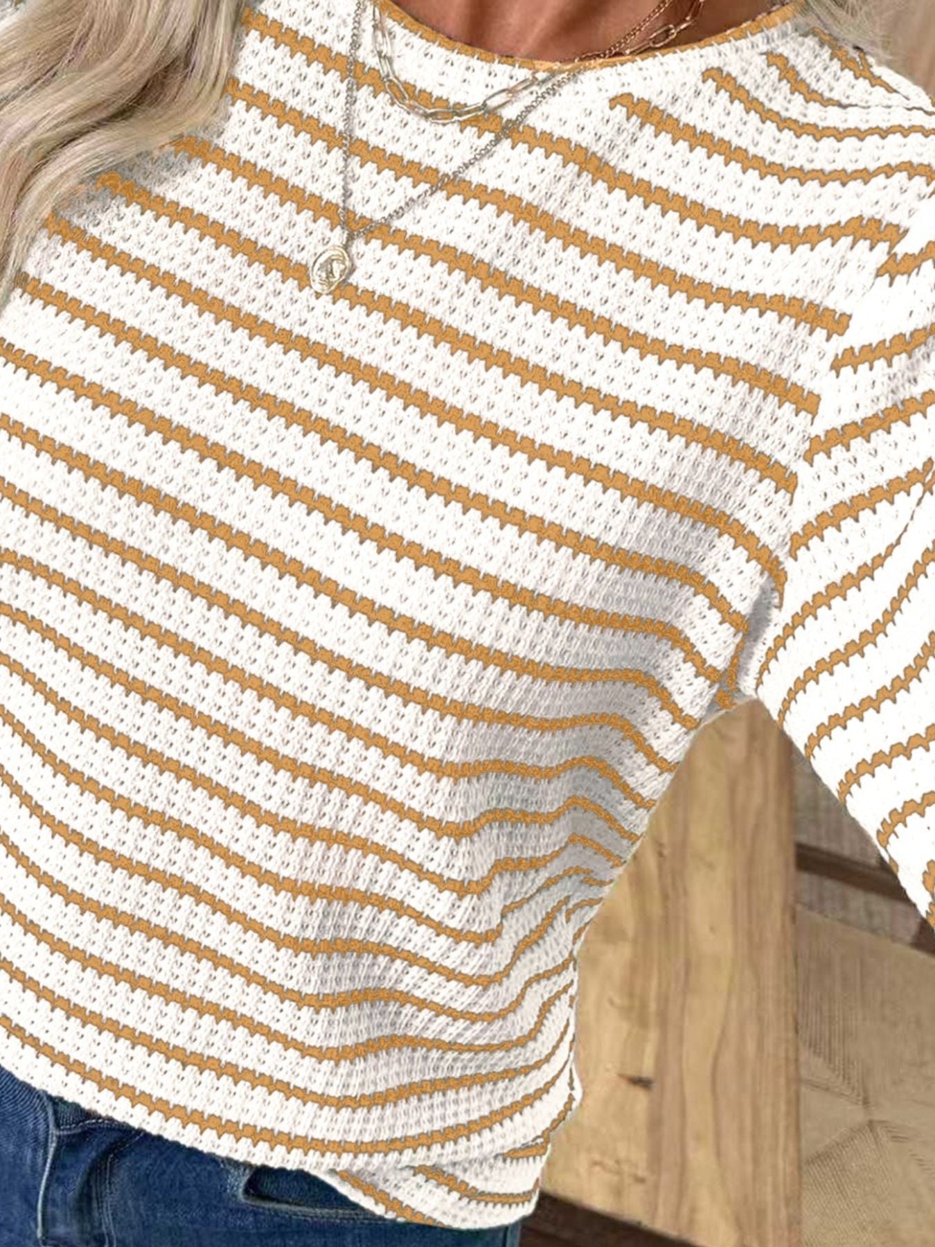 Striped Long Sleeve Texture Knit T-Shirt