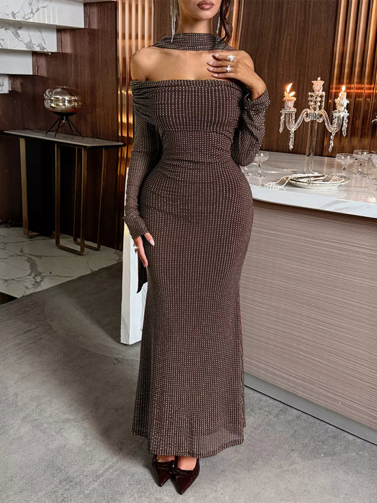Off-Shoulder Scarf Bodycon Maxi Dress
