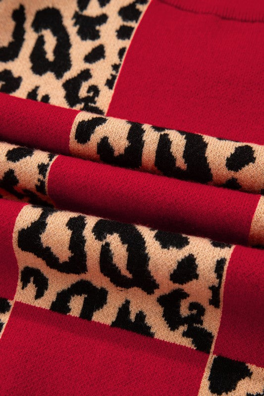 Leopard Checker Short Sleeve Knit Sweater
