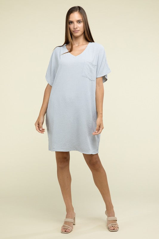 Zenana Woven Airflow V Neck Womens Dress Pockets S-XL 3Colors