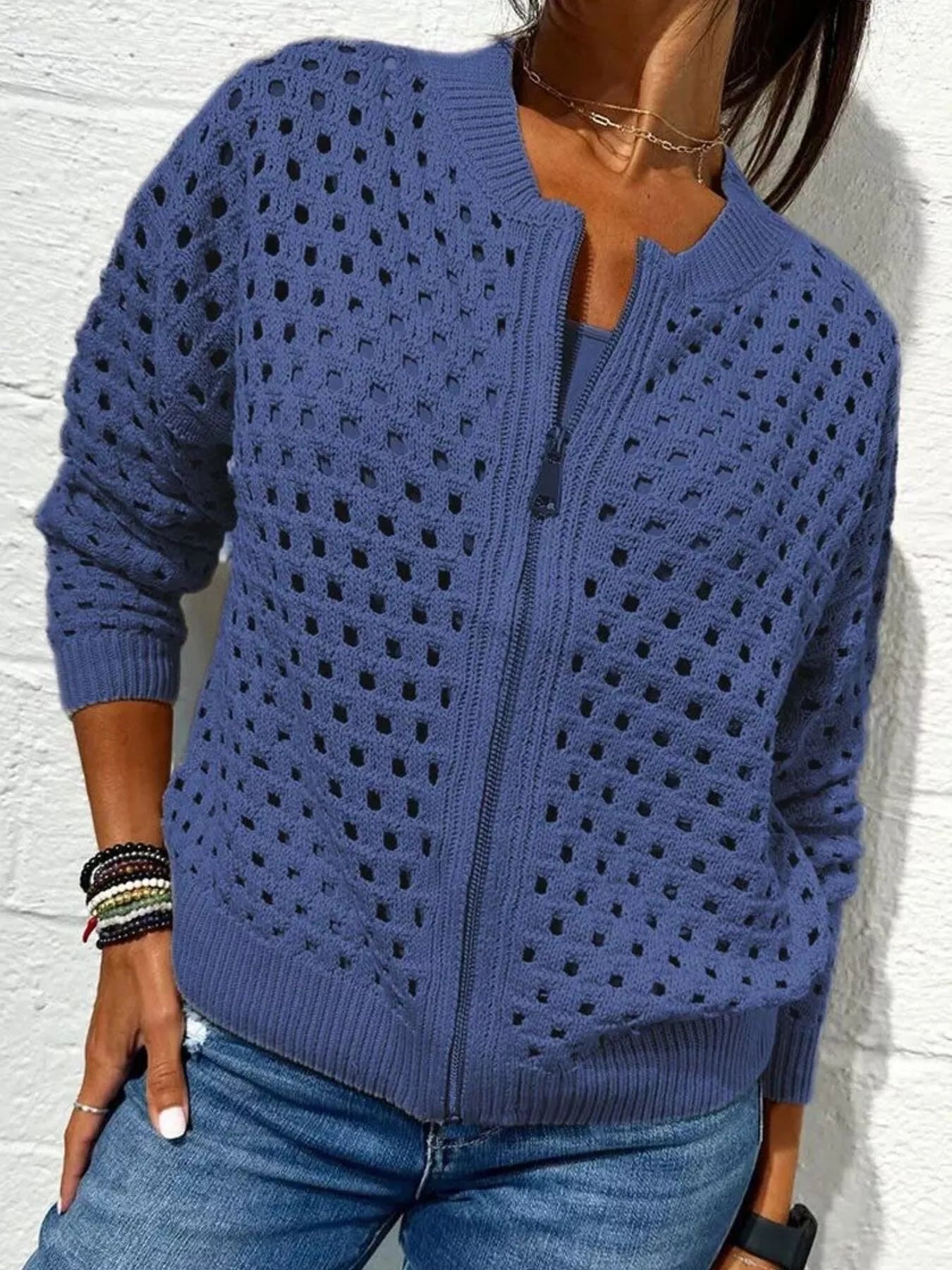 Full Size Crochet Knit Zip-Up Cardigan Plus Size