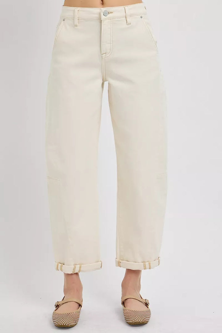 RISEN JEANS | Cream Cuffed Denim