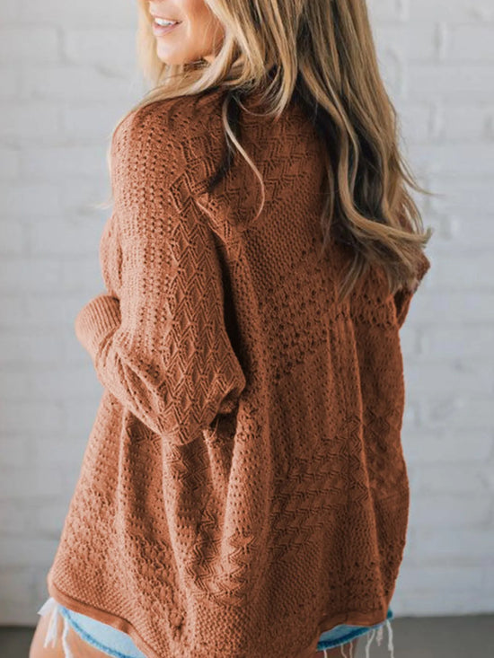 Open Front Knitted Cardigan with Eyelet Details