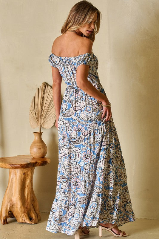 Boho Paisley Off-Shoulder Maxi Dress
