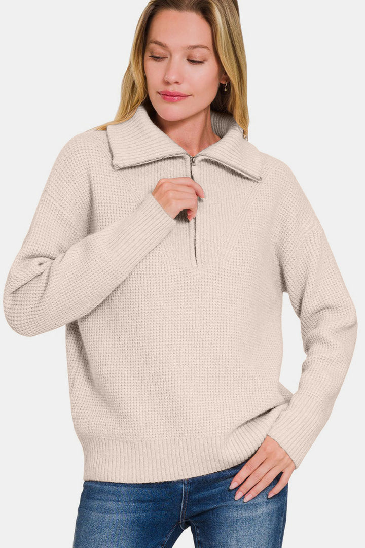 Zenana Half Zip Long Sleeve Womens Sweater