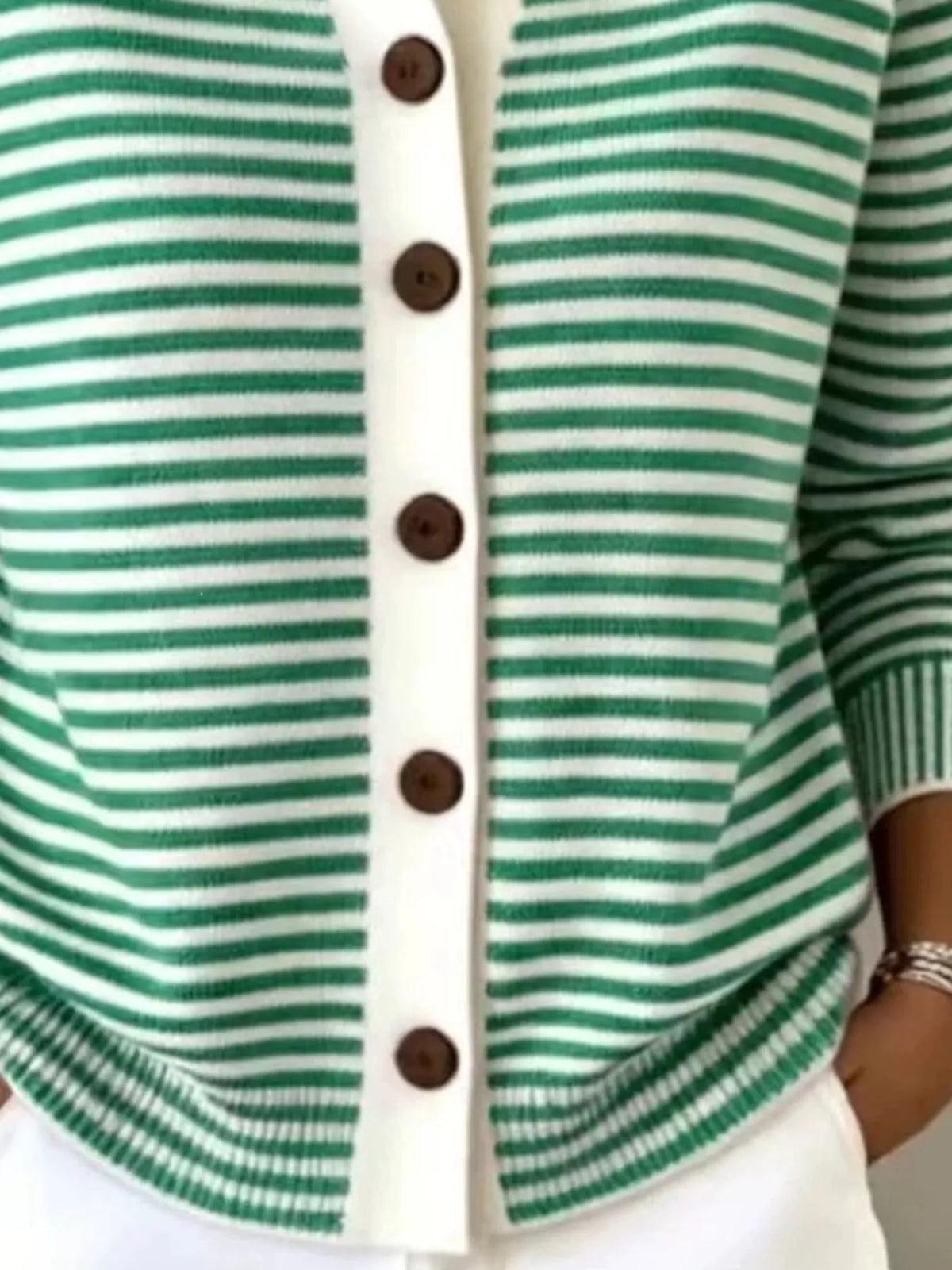 Full Size Striped Button-Down Knit Cardigan Plus Size