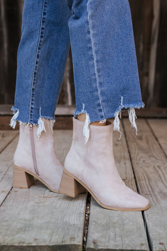 Beige Faux Suede Heeled Ankle Booties - FINAL SALE