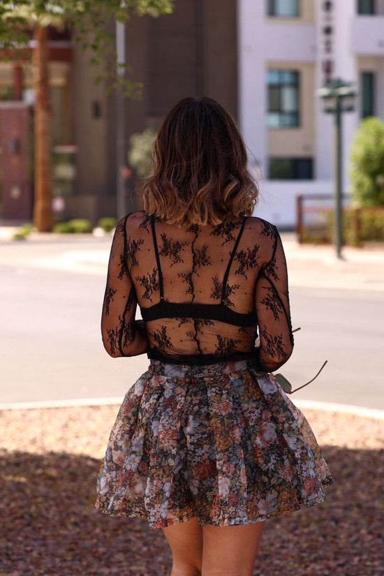 Black Sheer Lace Mock Neck Top