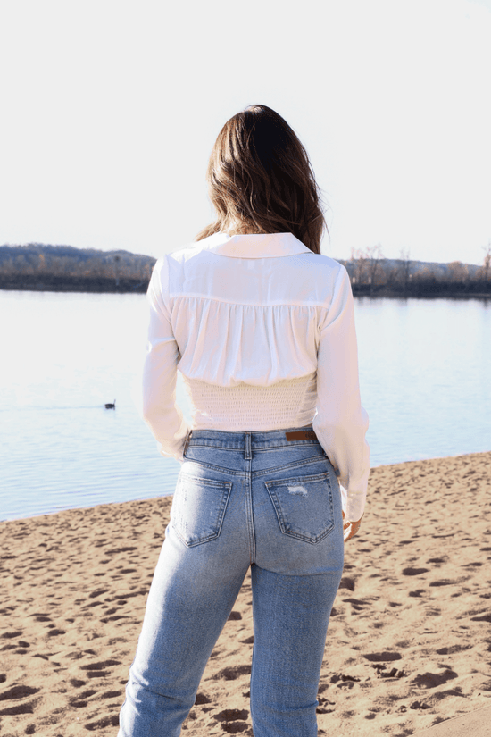 Bridal Bay White Cinched Long Sleeve Blouse - FINAL SALE