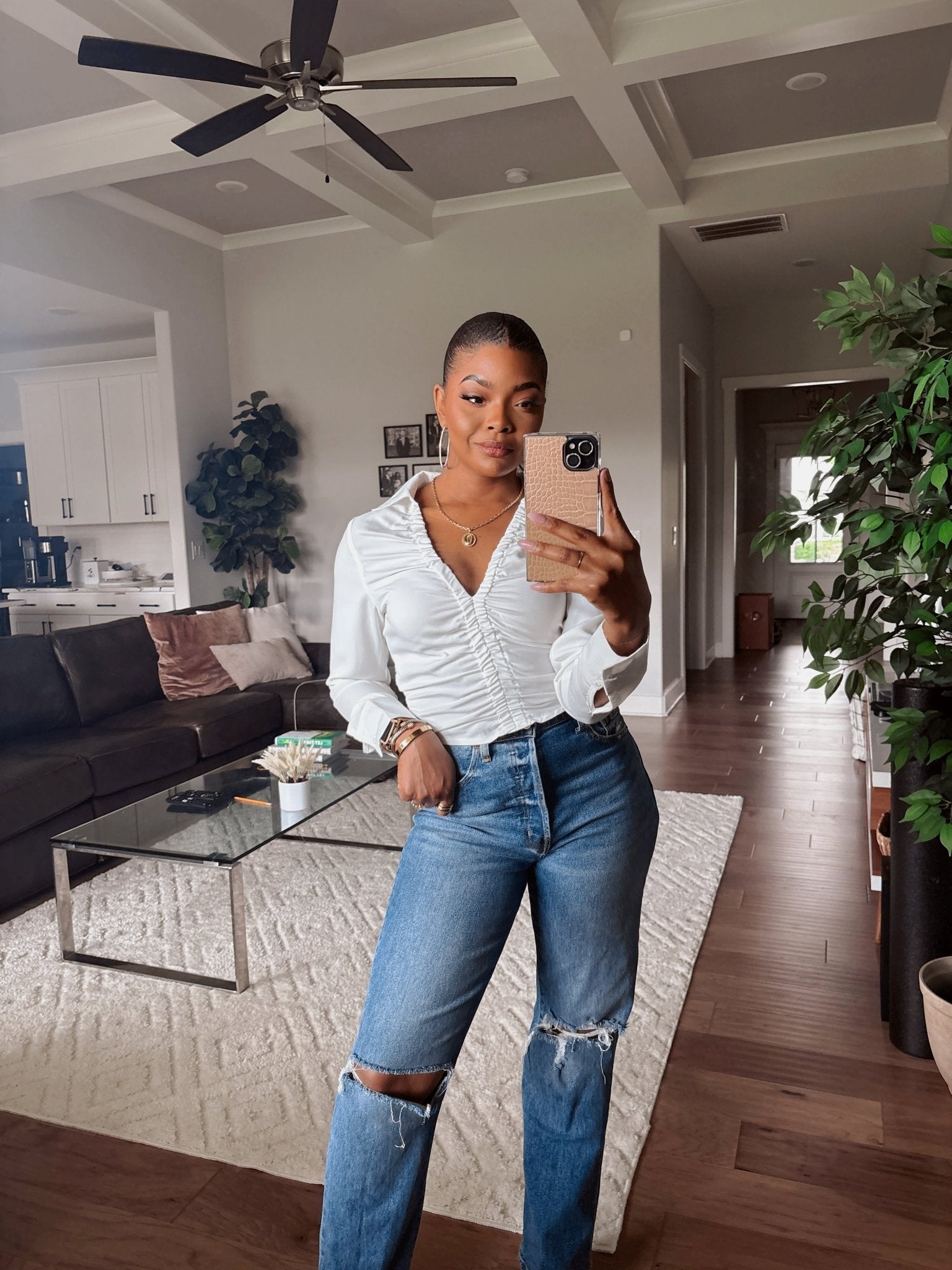 Bridal Bay White Cinched Long Sleeve Blouse - FINAL SALE