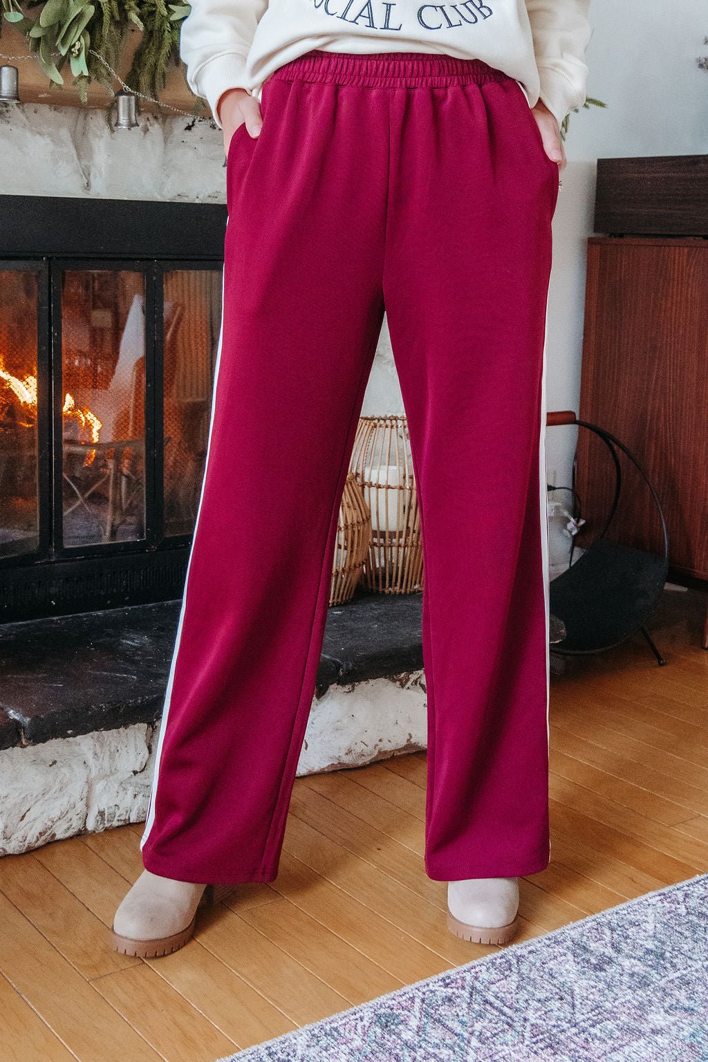 Burgundy Striped Athleisure Pants - FINAL SALE