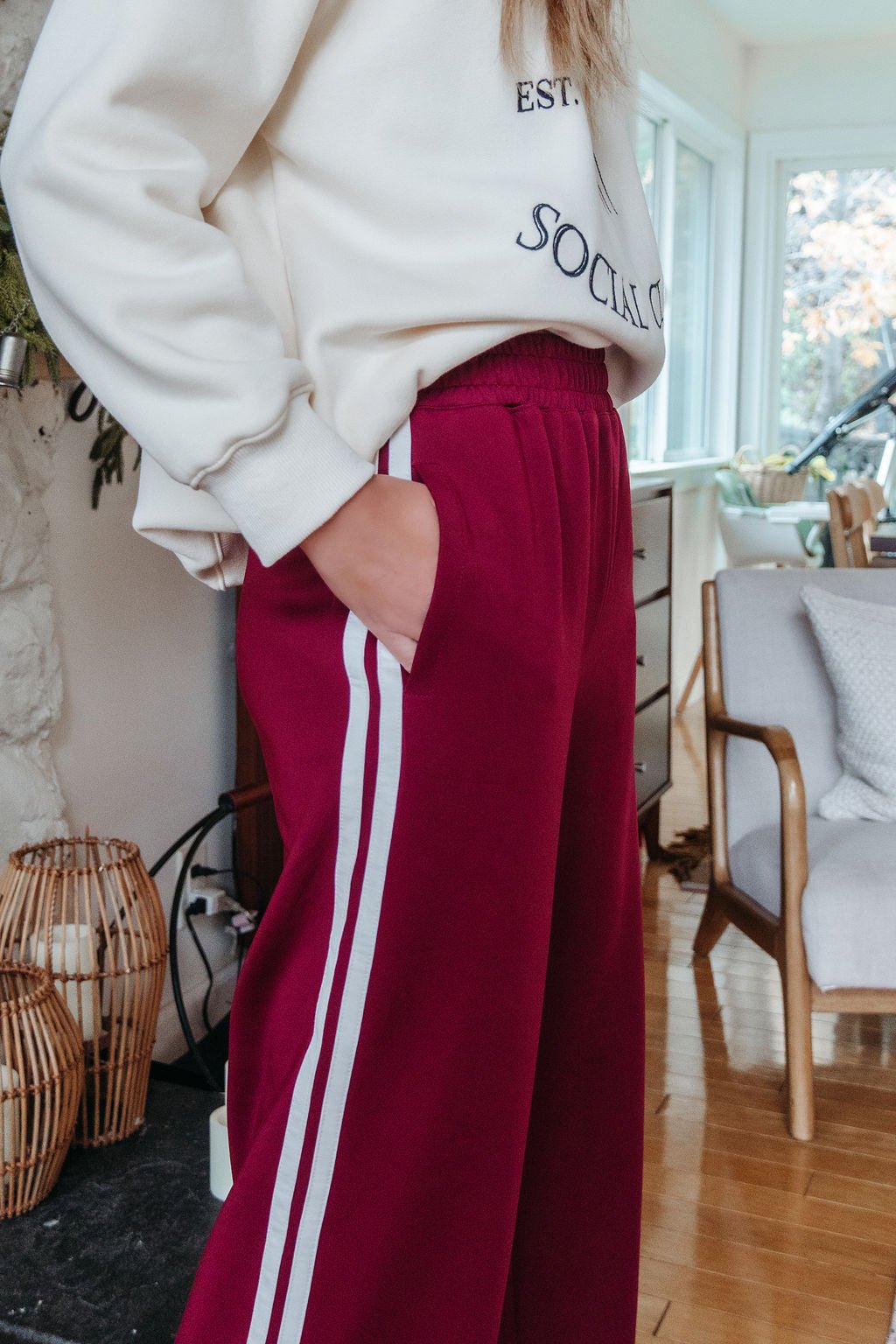Burgundy Striped Athleisure Pants - FINAL SALE