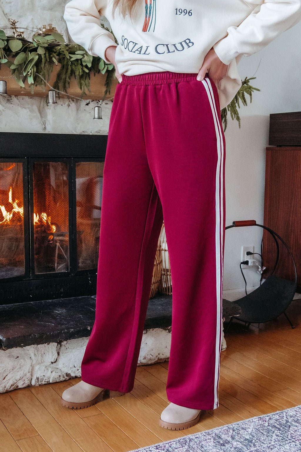 Burgundy Striped Athleisure Pants - FINAL SALE