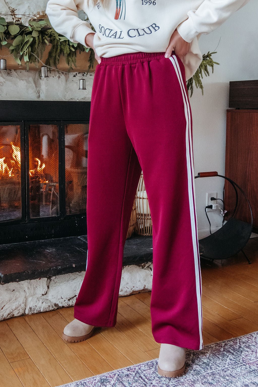 Burgundy Striped Athleisure Pants - FINAL SALE