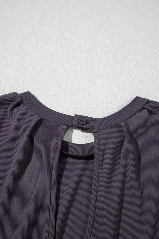 Knit Open Back Cap Sleeve Drawstring Romper