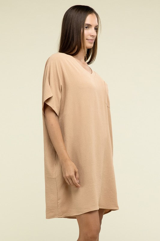 Zenana Woven Airflow V Neck Womens Dress Pockets S-XL 3Colors