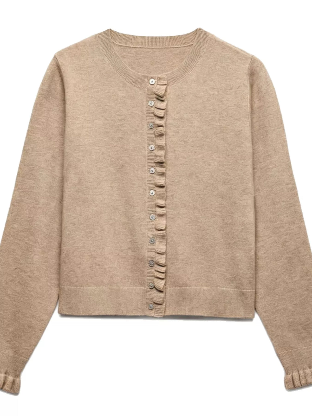 Ruffle-Trimmed Button-Down Knit Cardigan