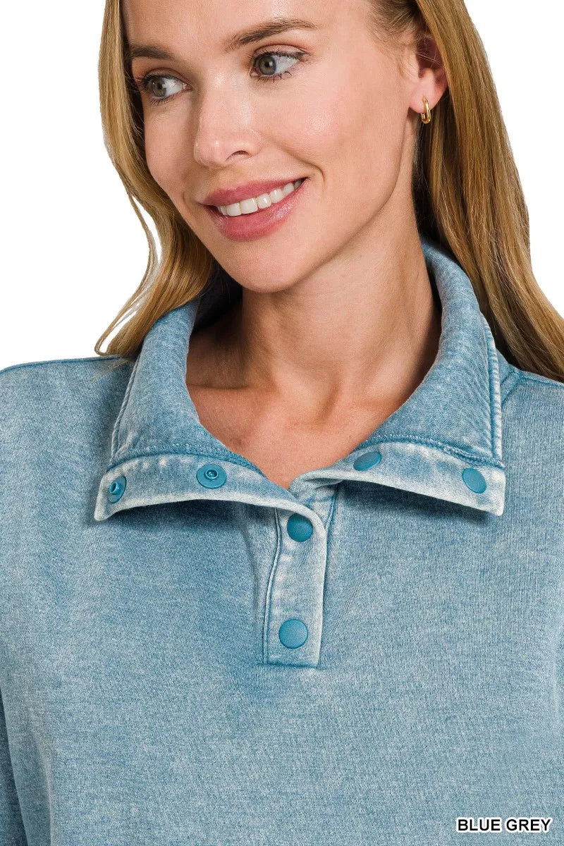 Fleece Washed High Neck Kangaroo Pocket Sweatshirt