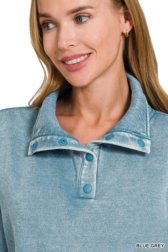 Fleece Washed High Neck Kangaroo Pocket Sweatshirt