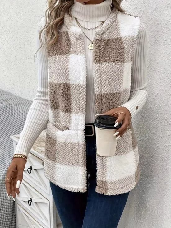 Cozy Plaid Sherpa Vest Coat