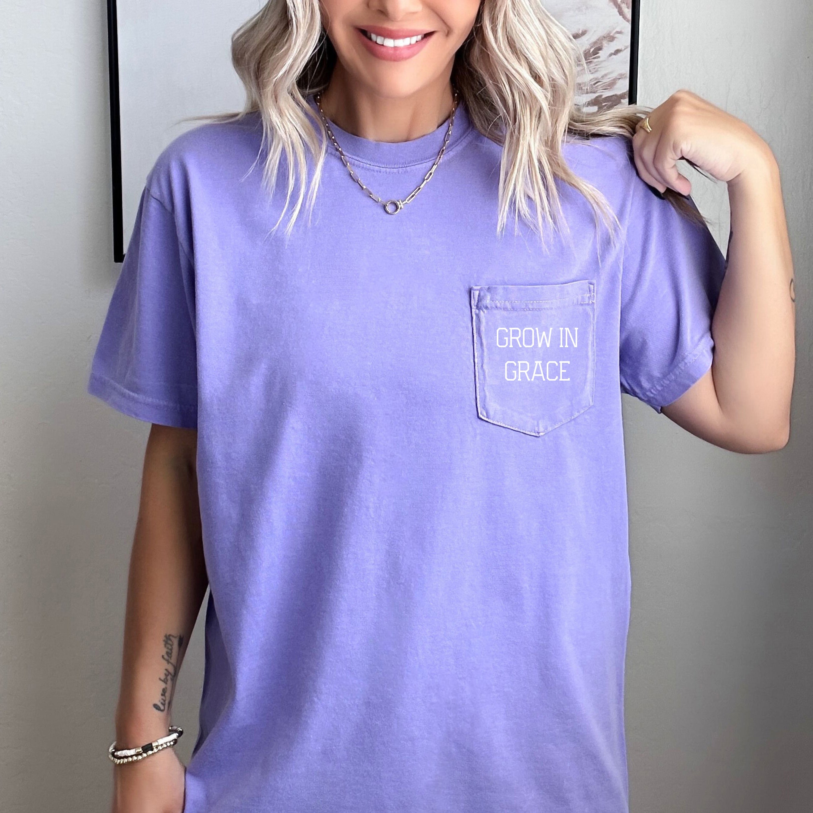 Grow in Grace Comfort Colors Pocket T Shirt | Pro life, Christian shirt