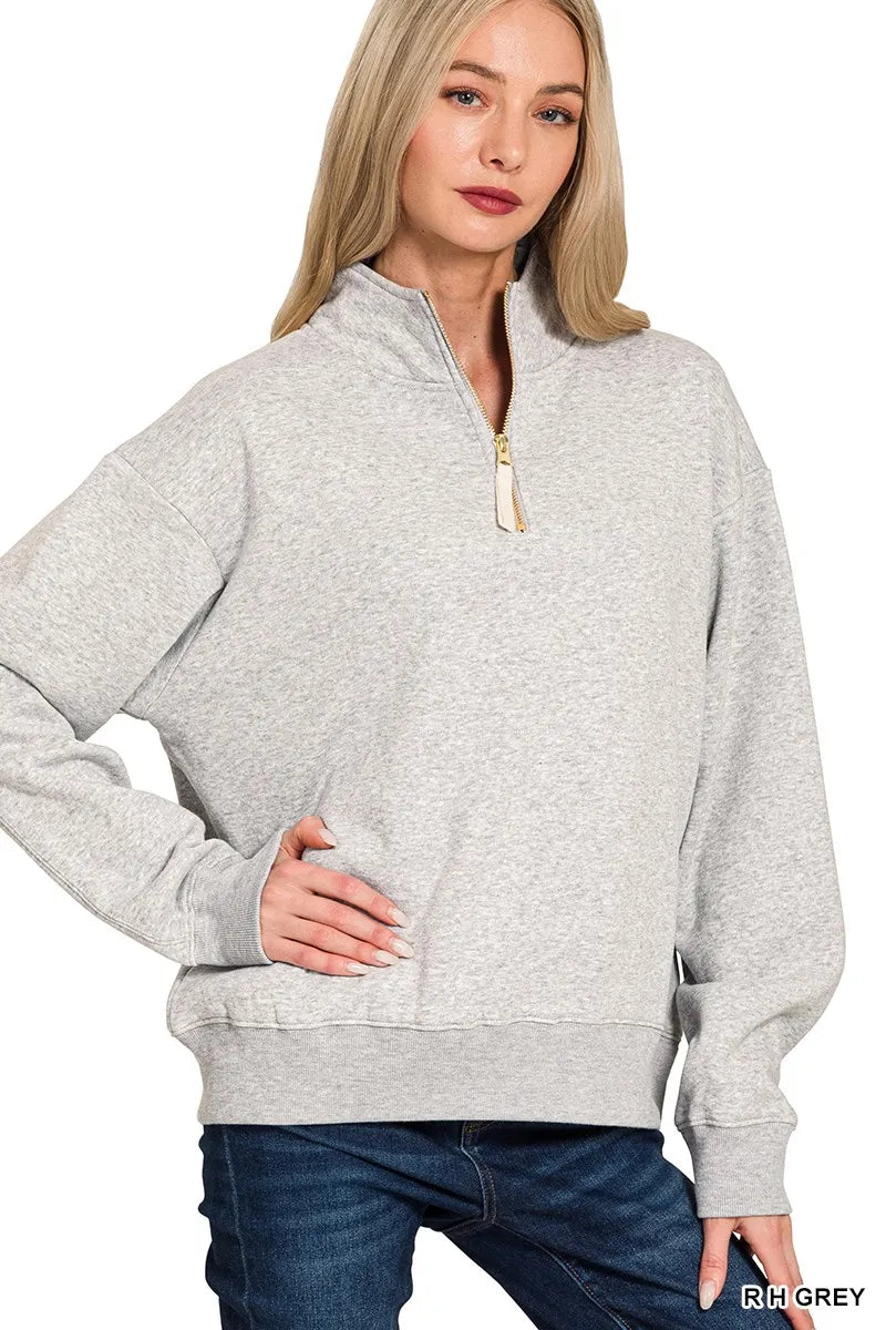 Zenana Fleece Half Zip Sweatshirt