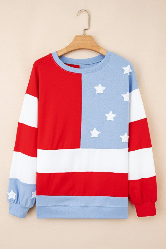 USA Flag Patchwork Oversize Sweatshirt