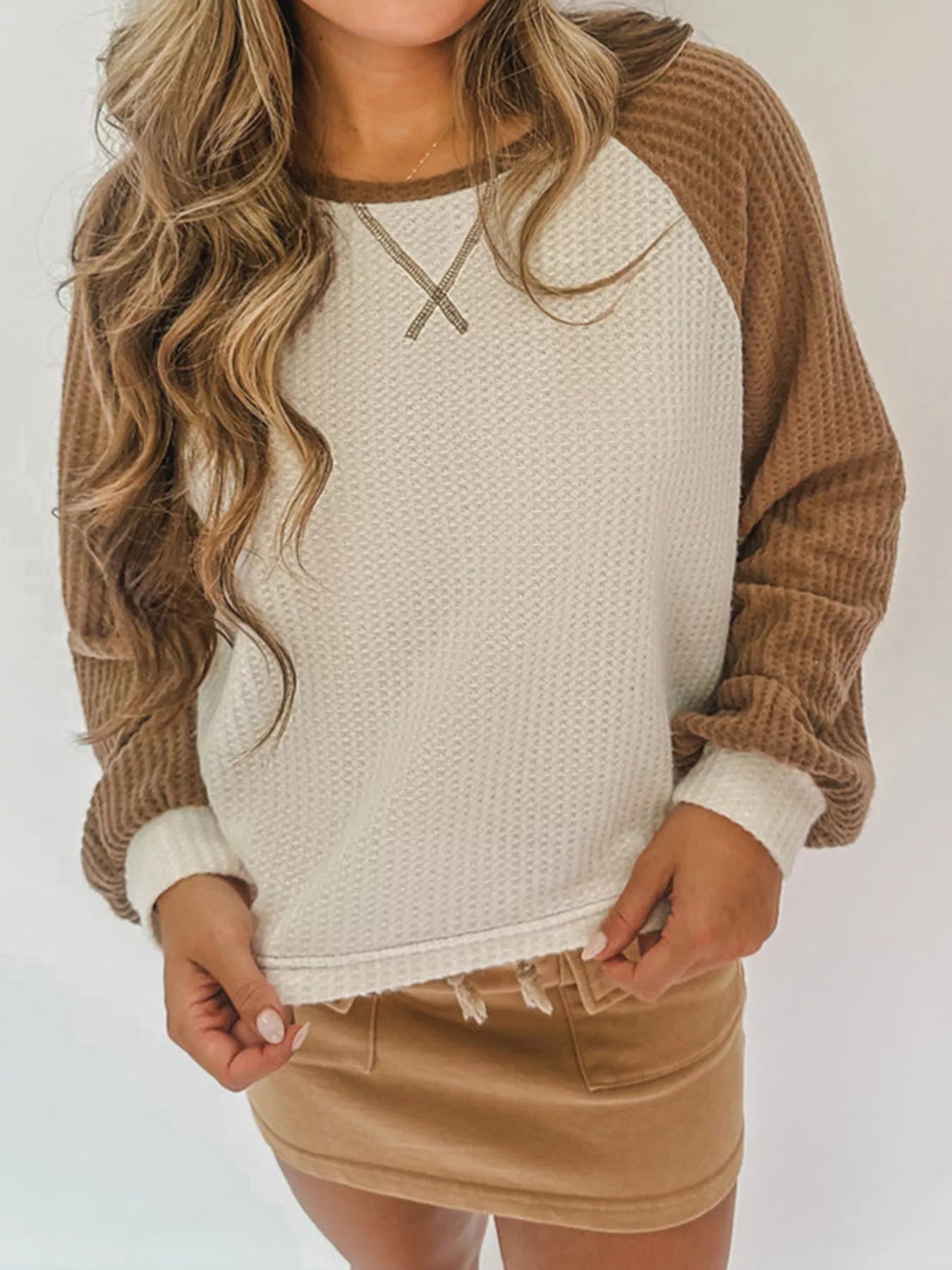 Waffle Knit Raglan Sleeve Top