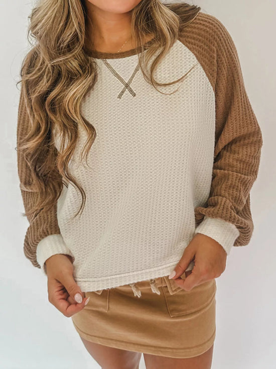 Waffle Knit Raglan Sleeve Top