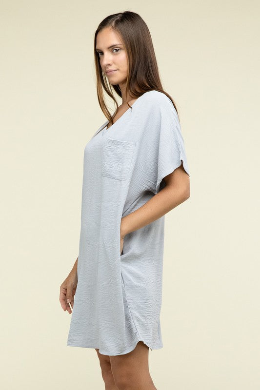 Zenana Woven Airflow V Neck Womens Dress Pockets S-XL 3Colors