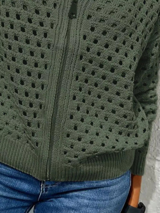 Full Size Crochet Knit Zip-Up Cardigan Plus Size
