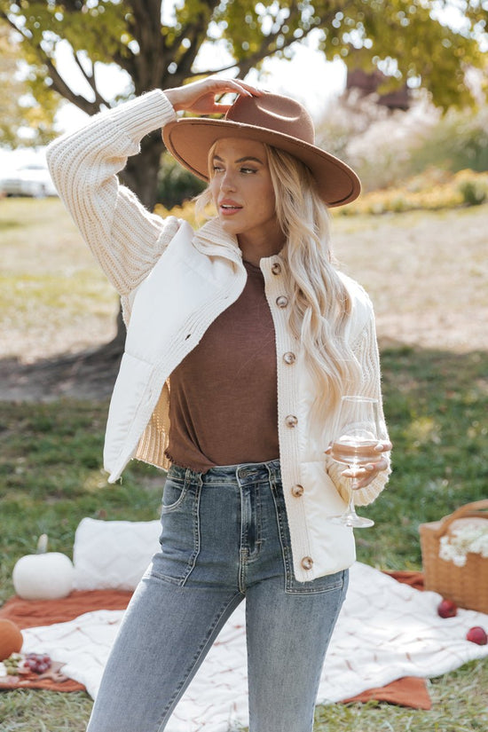 Cream Button Down Hybrid Sweater Jacket