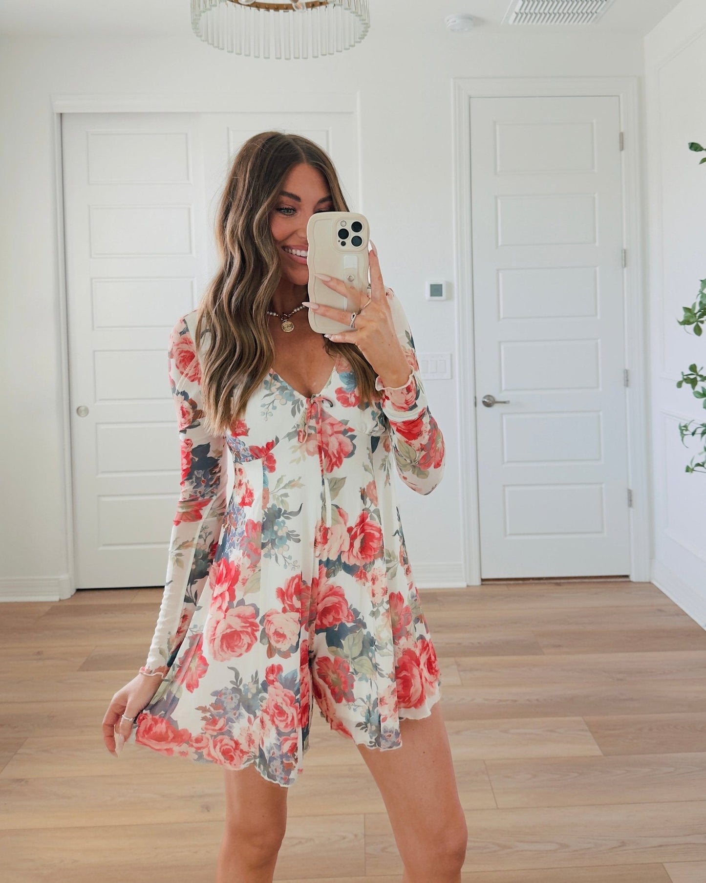 Cream Floral Print V Neck Romper - FINAL SALE