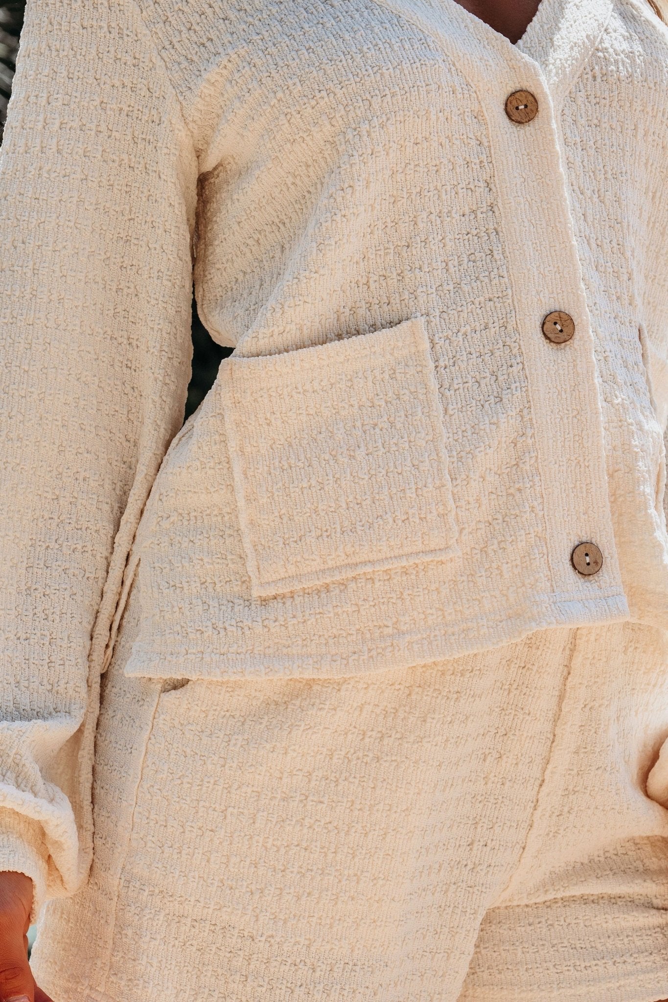 Cream Waffle Knit Cardigan and Short Set - FINAL SALE