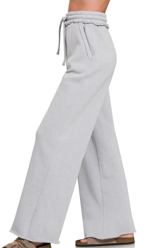 Zenana Fleece Exposed Seam Wide Leg Womens Sweatpants