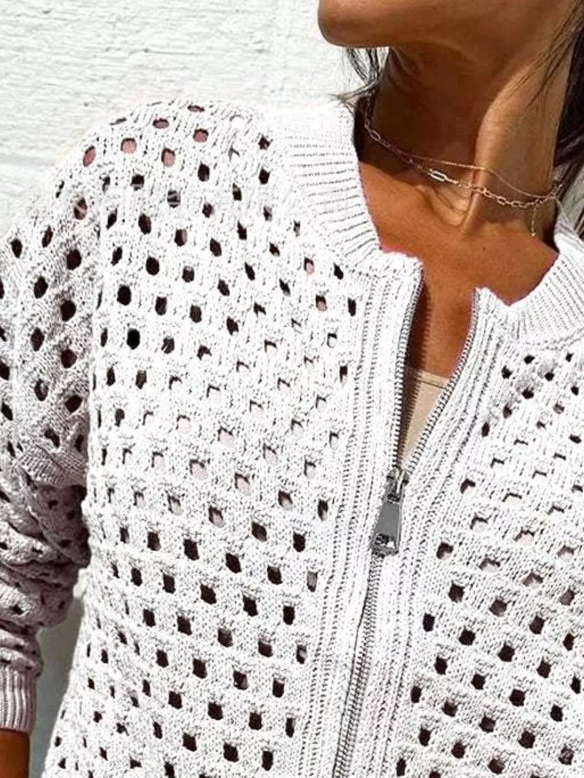 Full Size Crochet Knit Zip-Up Cardigan Plus Size
