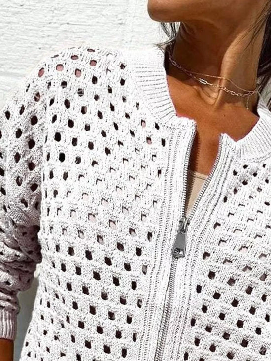 Full Size Crochet Knit Zip-Up Cardigan Plus Size