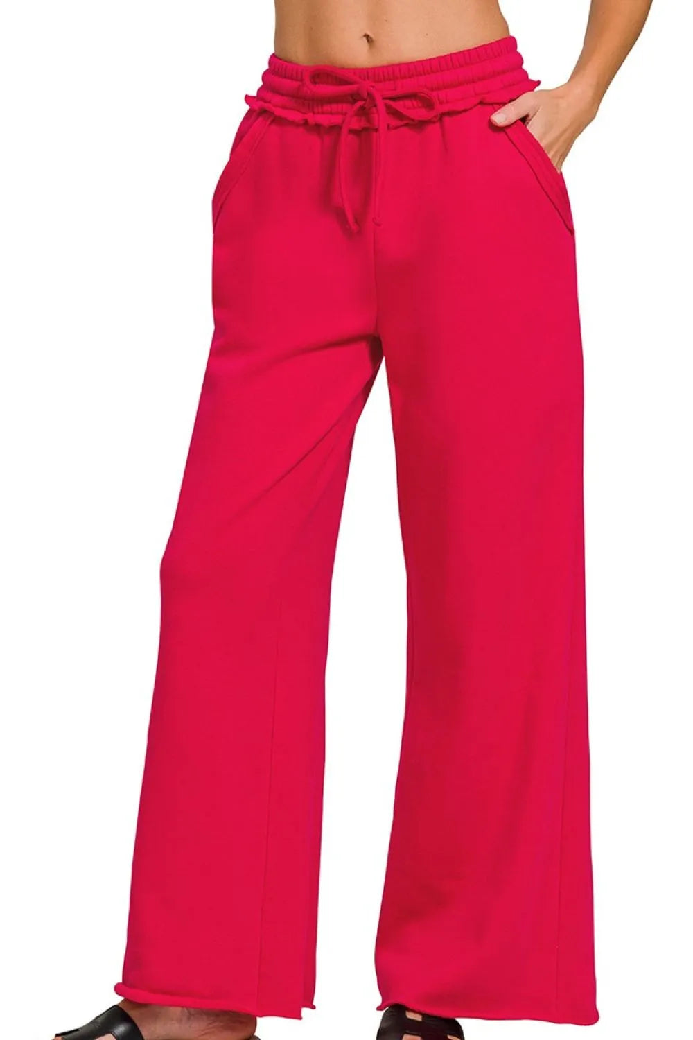 Zenana Fleece Exposed Seam Wide Leg Womens Sweatpants
