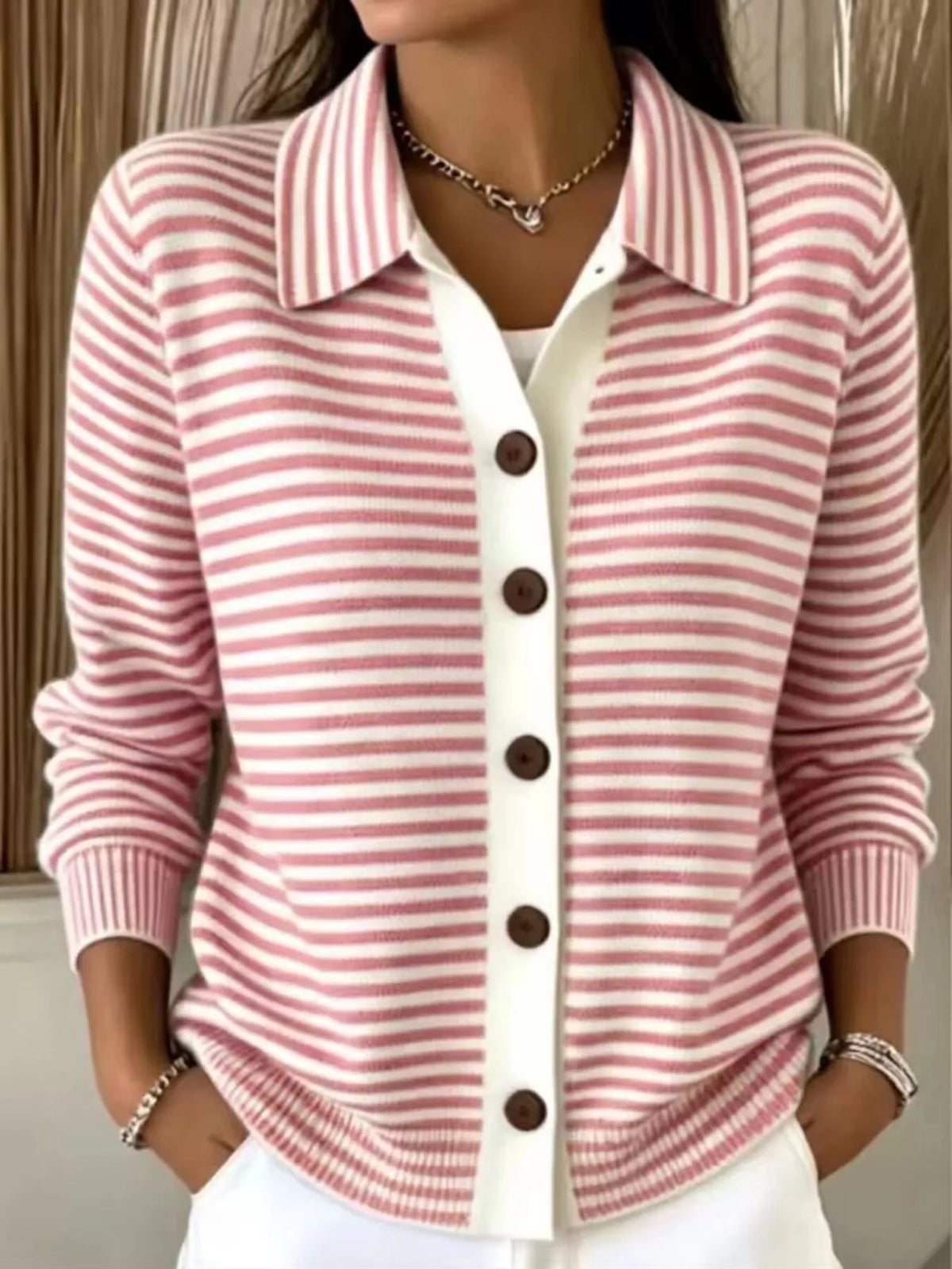 Full Size Striped Button-Down Knit Cardigan Plus Size