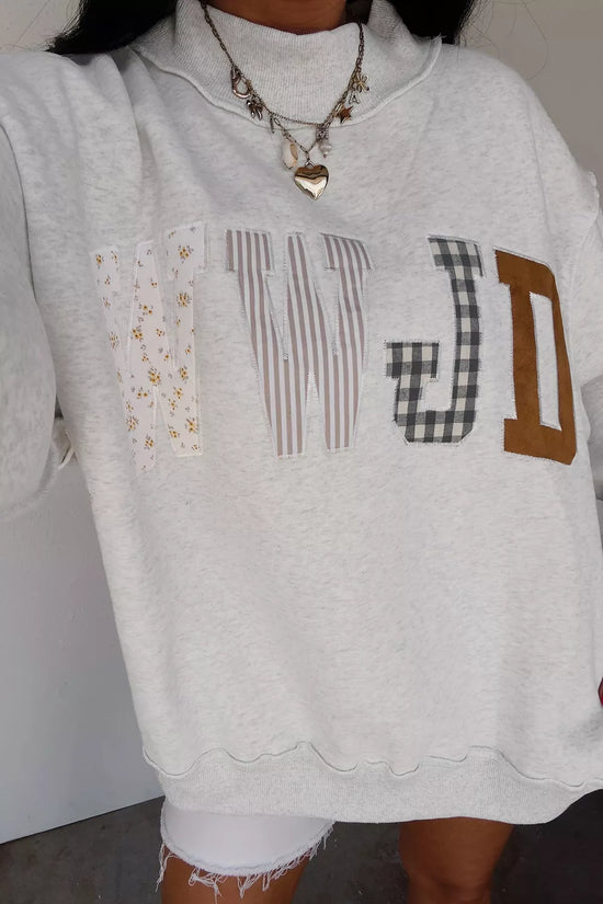 WWJD Mix Pattern Letter Graphic Exposed Seam Loose Sweatshirt