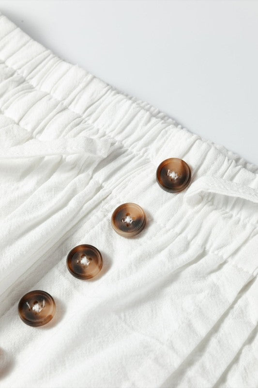 Solid Buttoned Waist Pleated Wide Leg Pants