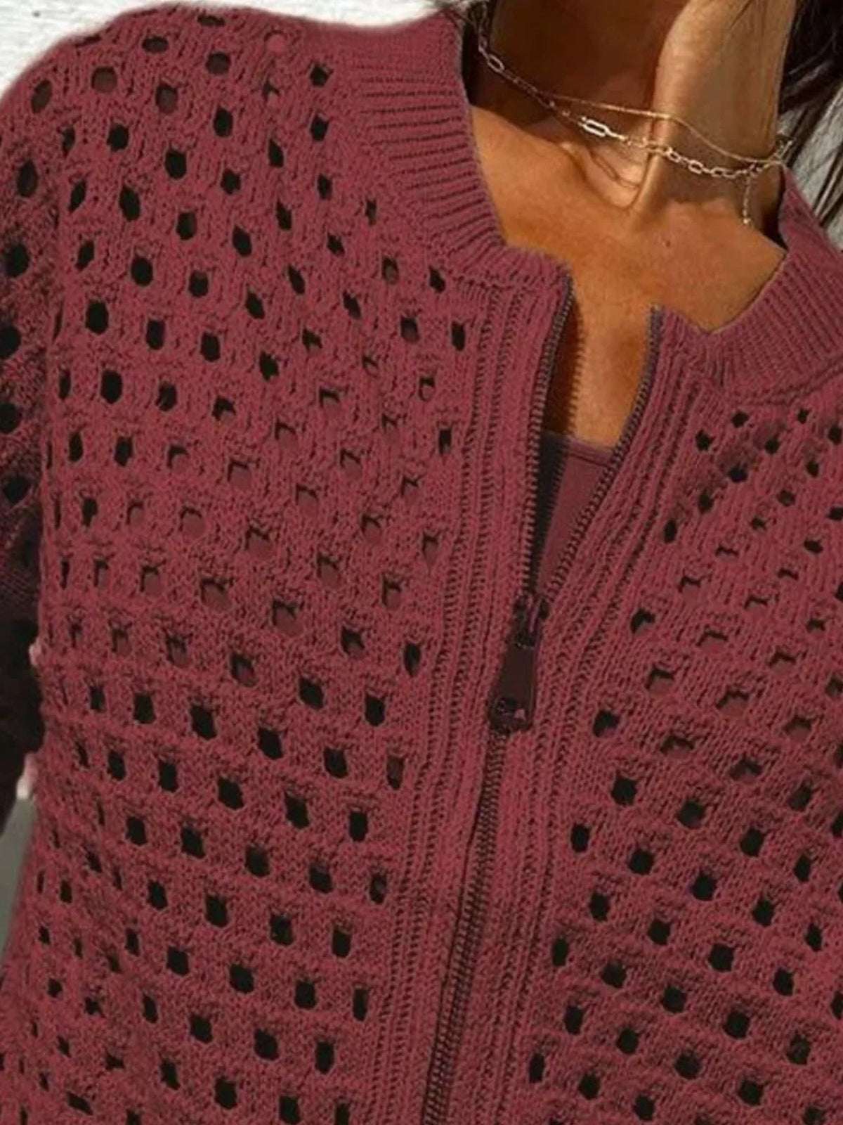 Full Size Crochet Knit Zip-Up Cardigan Plus Size