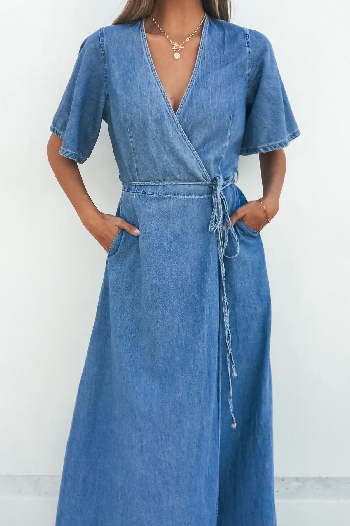 Denim Wrapped Front Maxi Dress - FINAL SALE